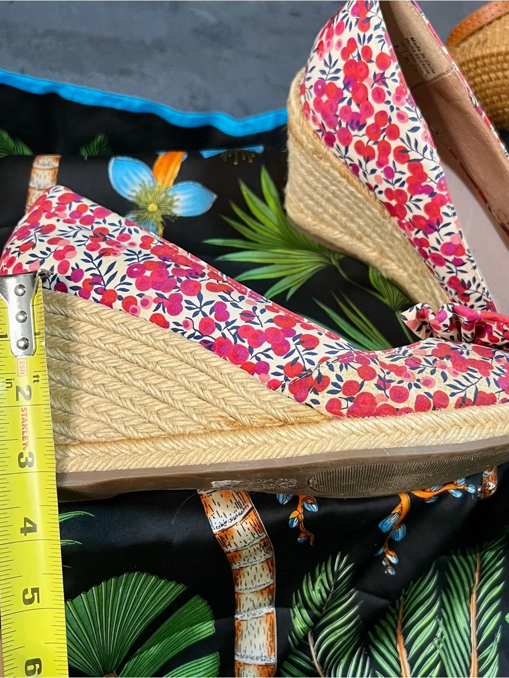 Vtg Liberty Art Fabrics Wms Floral Bow Wedge Peep Toe Cottagecore‎ Espadrille 9